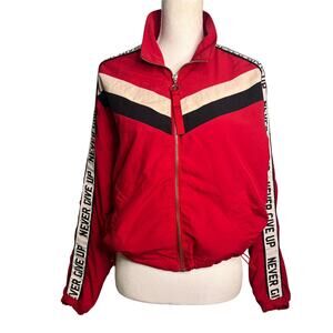 Reserve Fairfax Windbreaker Size Medium Red Never Give Up Shell Chevron Zipper